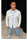 Erkek Diagonal Kumaş Cepli Çıtçıtlı Uzun Kollu, Gömlek Oversize Rahat Kalıp Günlük Şık Stil - Beyaz