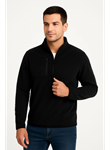 Erkek Polar Kazak – Dik Yaka, Yarım Fermuarlı, Fermuarlı Göğüs Cepli, Siyah Biyeli, Kışlık Rahat Regular Fit Günlük Model - Siyah