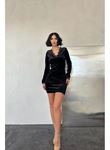 Siyah Yaka Ve Kol Dantelli Mini Elbise