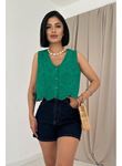 Yeşil Sıfır Kol Brode Bluz
