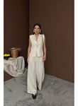 Bej Keten Yelek Pantolon Takım
