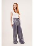 Parlak Görünümlü Cepli Mor Bol Paça Pantolon