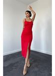 Kırmızı Sırt Dekolteli Elbise