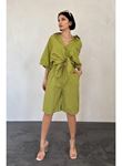 Yağ Yeşili Kısa Kollu Keten Gömlek Ve Şort Takım