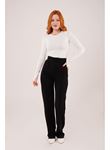 Cırt Kapama Detaylı Siyah Pantolon