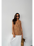 GOLD DÜĞMELİ KETEN YELEK - Kahverengi