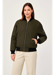 Içi Astarlı Fermuarlı Bomber Mont Ceket - Haki