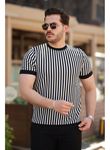 Erkek Siyah Beyaz örme Pamuklu Kumaş Kısa Kollu T-shirt