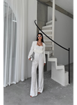 JAKARLI BLUZU TASARIM DETAYLI CEKET-PANTOLON-BLUZ 3 LÜ TAKIM - Beyaz