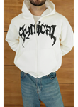Erkek Kapüşonlu Sweatshirt Hoodie 3 İplik Şardonlu Pamuklu Kumaş, Önü Baskılı, Fermuarlı Rahat Kalıp, Kışlık Ve Sokak Stili Sweat - Beyaz