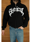Erkek Kapüşonlu Sweatshirt  Hoodie 3 İplik Şardonlu Pamuklu Kumaş, Önü Baskılı, Fermuarlı Rahat Kalıp, Kışlık Ve Sokak Stili Sweat - Siyah