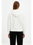 Oversize Kapüşonlu Sweatshirt Hoodie 3 İplik Şardonlu Pamuklu Kumaş, Önü Baskılı, Fermuarlı Rahat Kalıp, Kışlık Ve Sokak Stili Sweat - Beyaz