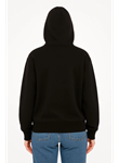 Oversize Kapüşonlu Sweatshirt  Hoodie 3 İplik Şardonlu Pamuklu Kumaş, Önü Baskılı, Fermuarlı Rahat Kalıp, Kışlık Ve Sokak Stili Sweat - Siyah
