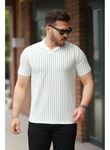 Erkek Yakalı çizgi Desenli Kısa Kollu Tişört