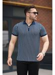 Erkek çizgili Fermuar Yakalı Kısa Kollu Tişört