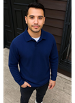 Erkek Fitilli Polar Sweatshirt – Düğmesiz Polo Yaka, Oversize Rahat Kalıp, Kalın Polar Kumaş, Kışlık Ve Baharlık Şık Günlük Üst - Lacivert