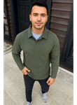 Erkek Fitilli Polar Sweatshirt – Düğmesiz Polo Yaka, Oversize Rahat Kalıp, Kalın Polar Kumaş, Kışlık Ve Baharlık Şık Günlük Üst - Haki
