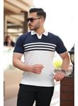 Erkek çizgi Desenli Yakalı Kısa Kollu T-shirt