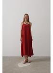 Askılı Uzun Çan Elbise - Bordo