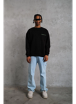Erkek Oversize Sweatshirt – Siyah Renk  Ön Ve Sırt Baskılı, Üç İplik İçi Pamuklu Kumaş, Rahat Kalıp, Ribanalı Kışlık Sweat  Winagain Polizei Serisi - Siyah