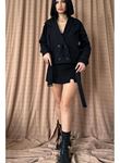 Siyah Kemerli Kısa Trech Ceket