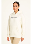 Kapşonlu Sweatshirt – Oversize Üç İplik Şardonlu Hoodie, “Other Lives” Ön - Arka Baskılı, Kanguru Cepli, Kışlık Rahat Günlük Stil - Beyaz