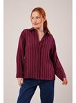 Düğmeli Ve Çizgi Detaylı Bordo Gömlek