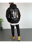Erkek Kapşonlu Sweatshirt – Oversize Üç İplik Şardonlu Hoodie, “Other Lives” Ön - Arka Baskılı, Kanguru Cepli, Kışlık Rahat Günlük Stil - Siyah