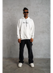 Oversize Üç İplik Şardonlu Kapüşonlu Sweatshirt – Beyaz “Other Lives” Ön Ve Arka Baskılı, Kanguru Cepli, Ribanalı Rahat Kışlık Model Beyaz