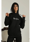 Oversize Üç İplik Kapüşonlu Sweatshirt – Siyah “Other Lives” Ön Ve Arka Baskılı, Şardonlu Kışlık, Rahat Günlük Model Siiyah