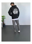 Erkek Oversize Üç İplik Kapüşonlu Sweatshirt – Siyah Sırt Ve Ön Baskılı, Kanguru Cepli, Rahat Kalıp, İçi Pamuklu ModeL-Siyah