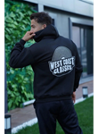 Erkek Oversize Üç İplik Kapüşonlu Sweatshirt – Siyah Sırt Ve Ön Baskılı, Kanguru Cepli, Rahat Kalıp, İçi Pamuklu ModeL-Siyah