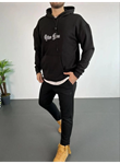 Erkek Kapşonlu Sweatshirt – Oversize Üç İplik Şardonlu Hoodie, “Other Lives” Ön - Arka Baskılı, Kanguru Cepli, Kışlık Rahat Günlük Stil - Siyah