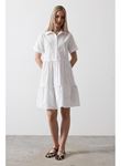 Kısa Kol Düğmeli Elbise - Beyaz