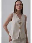 Düğme Detaylı Yelek - Krem