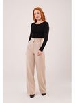 Bol Paça Piliseli Bej Pantolon