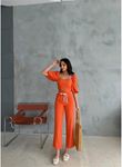 KETEN CROP KARPUZ KOL BLUZ-PANTOLON HASIR KEMERLİ - Orange