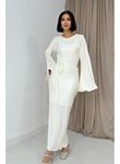 Ekru İspanyol Kol Piliseli Elbise