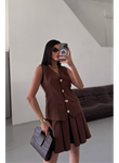 YELEK - PİLELİ ETEK GÖRÜNÜMLÜ ELBİSE - Kahverengi