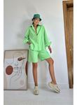 Fıstık Yeşili Önü Cepli Gömlek Ve Şort Takım