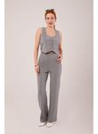 Kalın Askılı Düğmeli Yelek Ve Pantolon Gri Takım