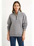 Üç İplik Dık Yaka Yarım Fermuarlı SweatShirt - Gri