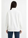 Üç İplik Dık Yaka Yarım Fermuarlı SweatShirt - Beyaz