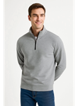Erkek Dik Yaka Sweatshirt Dik Yaka Yarım Fermuarlı 3 İplik Şardonlu Pamuk Kumaş - Gri