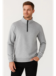 Erkek Dik Yaka Sweatshirt Dik Yaka Yarım Fermuarlı 3 İplik Şardonlu Pamuk Kumaş - Gri