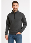 Erkek Dik Yaka Sweatshirt Dik Yaka Yarım Fermuarlı 3 İplik Şardonlu Pamuk Kumaş - Antrasit