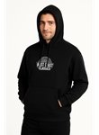 Erkek Üç İplik Kapüşonlu Ön Ve Arka Baskılı SweatShirt Hoodie - Siyah
