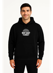 Erkek Üç İplik Kapüşonlu Ön Ve Arka Baskılı SweatShirt Hoodie - Siyah