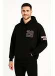 Üç İplik Kapüşonlu Ön Ve Arka Baskılı SweatShirt Hoodie - Siyah
