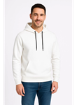 Erkek Üç İplik Kapüşonlu Kanguru Cepli SweatShirt Hoodie - Beyaz